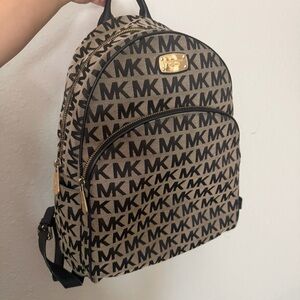 Michael Kors Black and Tan Logo Backpack